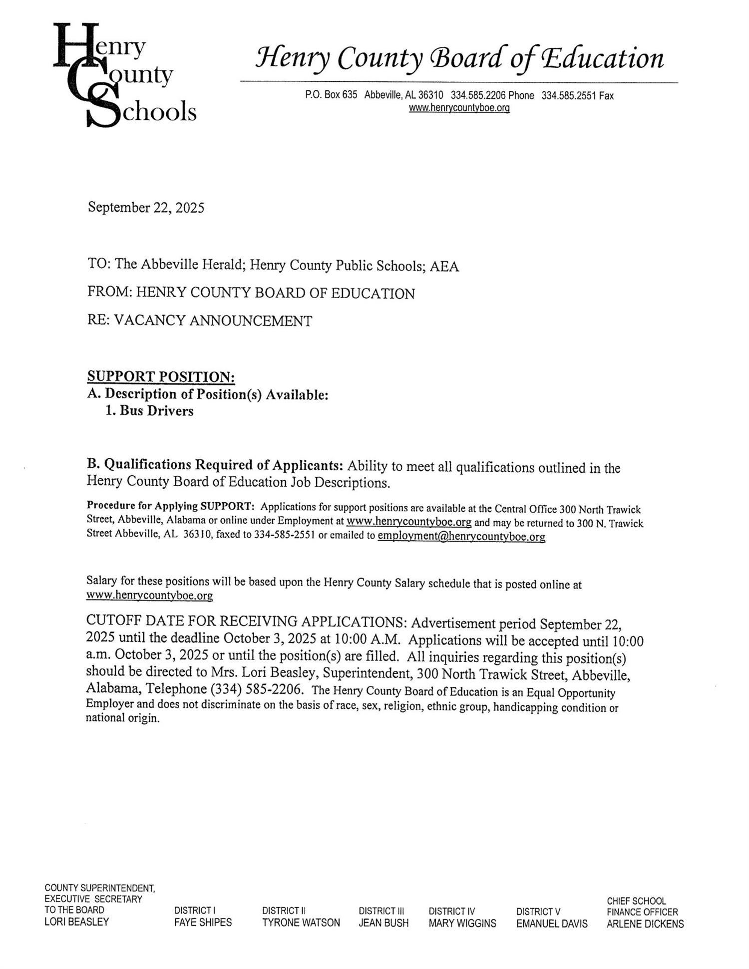 We are hiring bus drivers.